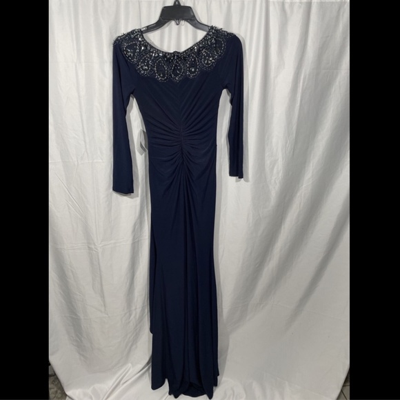 NWD XSCAPE Beaded Neck Long Sleeve Ruched Gown 2 - Picture 9 of 12